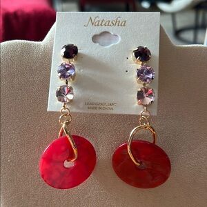 New Natasha Couture Red and Purple Dangle Earrings